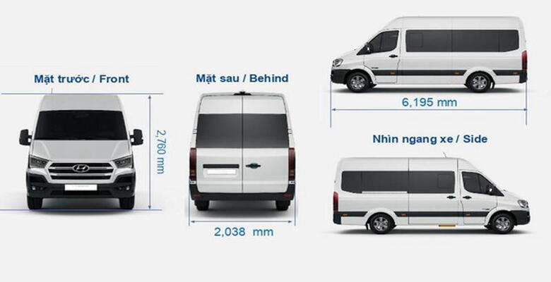 Kích thước phổ biến cho các dòng xe 16 chỗ